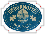Bergamottes de Nancy : Etiquette en papier Bergamottes de Nancy Lefèvre-Denise 1900.